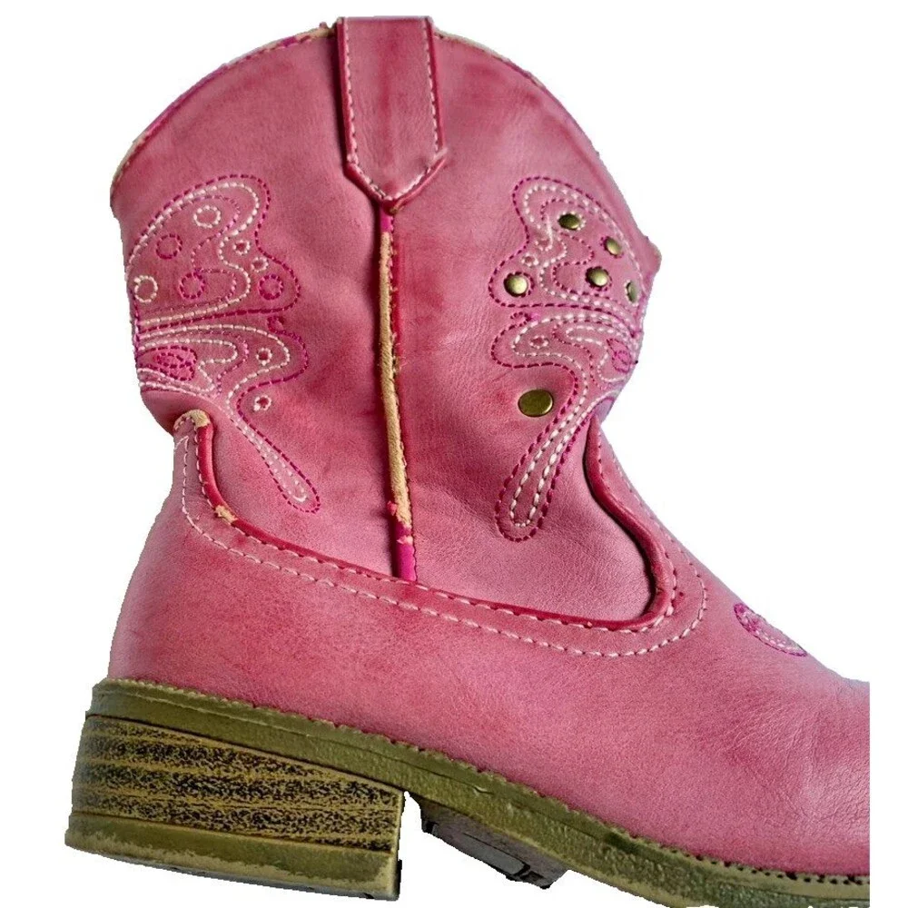 Cherokee Girls Pink Side Zip Round Toe Comfort Casual Cowgirl Western Boot Sz 8T